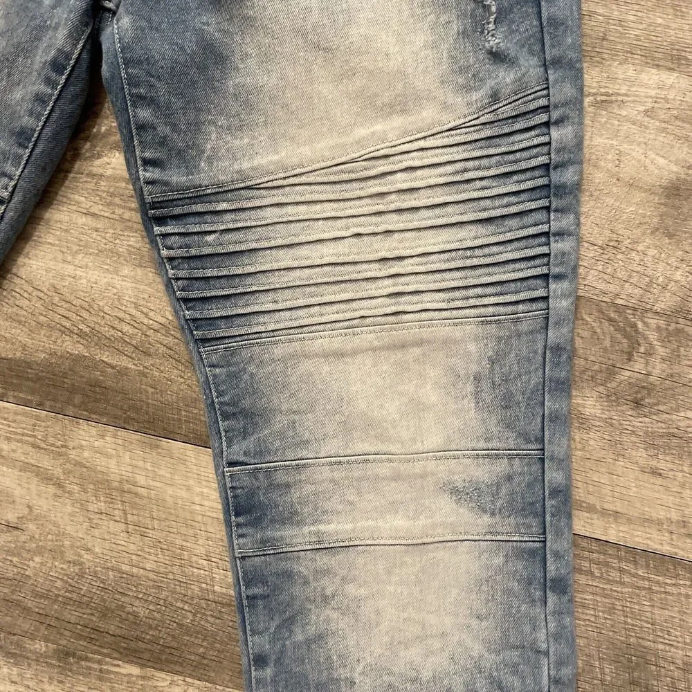 Southpole Skinny Jeans Men's Size 38x32 Y2K Distressed Ribbed Light Wash Hip Hop
